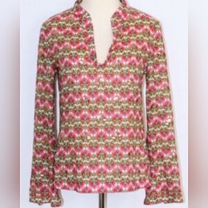 Tory Burch Tunic Size S Pink & Green w/ Rose Gold Sequins